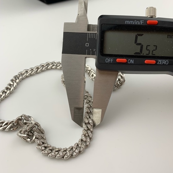 BSI 925 Sterling Reversible Rhinestone Polished Curb Chain Choker Necklace 17" - Picture 9 of 16